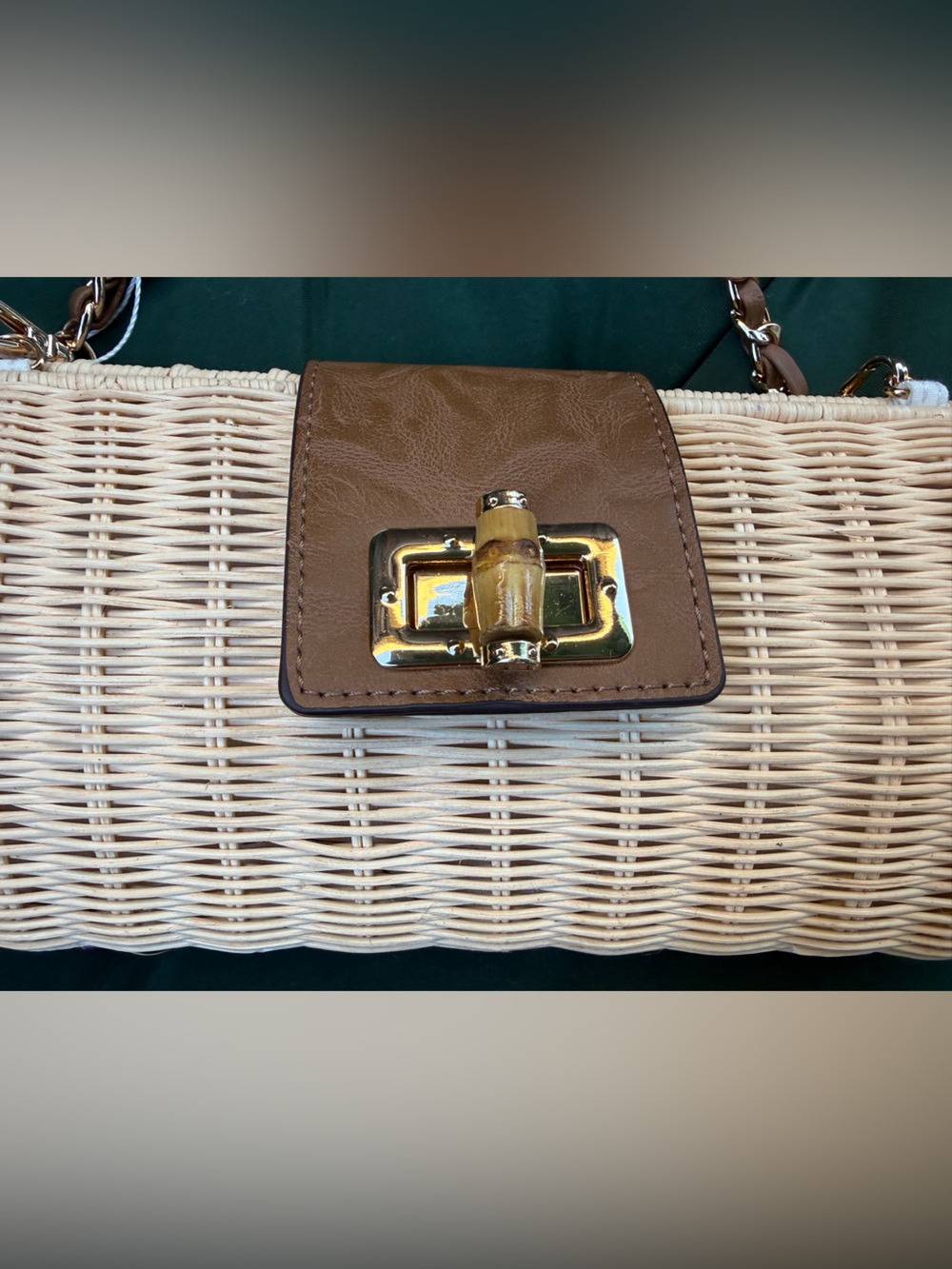 Tommy Bahama Natural/Brown Woven Wicker Clutch with Brown Leather Trim NWT - Picture 6 of 9